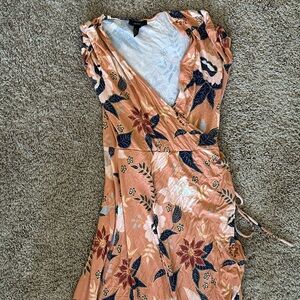 Orange, Navy and Burgundy Floral High-Low Dress with Tie Front Size M